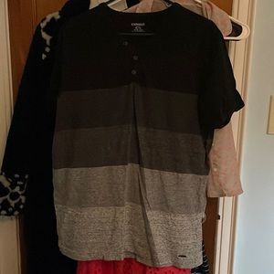Express Ombré Henley T-Shirt, size XL Heather Grey and Black